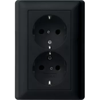 Gira System 55 Πρίζα Schuko, 2 Πρίζες, Μαύρο, Πλήρης Πλάκα 0783005