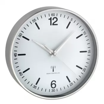 TFA DOSTMANN Ρολόι τοίχου με ραδιοσήμα 60.3503.02, διάμετρος 195 mm, πλαίσιο αλουμινίου, λευκή πλάκα, ασημί