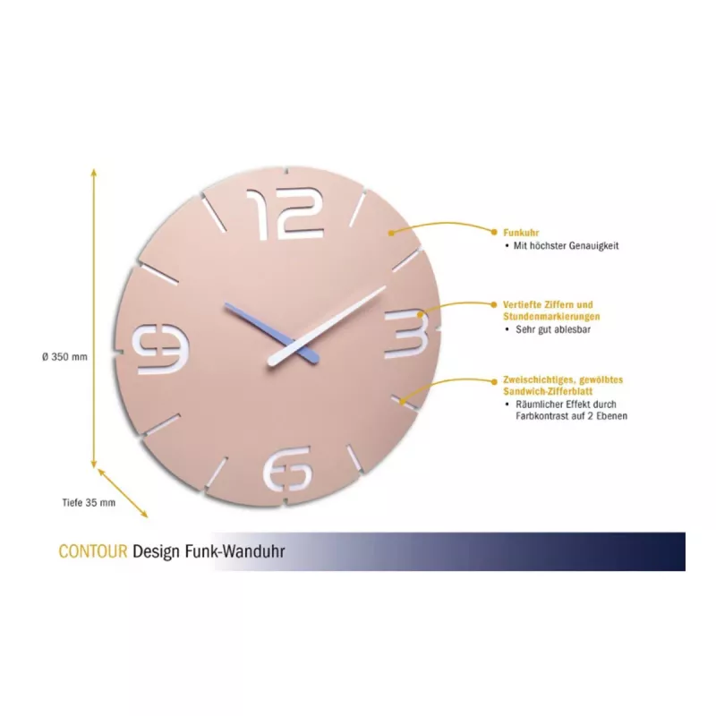TFA Dostmann Design Ρολόι τοίχου με ραδιοσήμα Contour, παλιό ροζ/λευκό (60.3536.16)