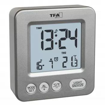 TFA Dostmann COSY ασύρματο ξυπνητήρι ασημί 60.2567.54