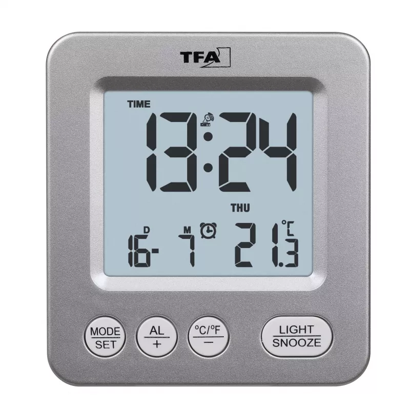 TFA Dostmann COSY ασύρματο ξυπνητήρι ασημί 60.2567.54