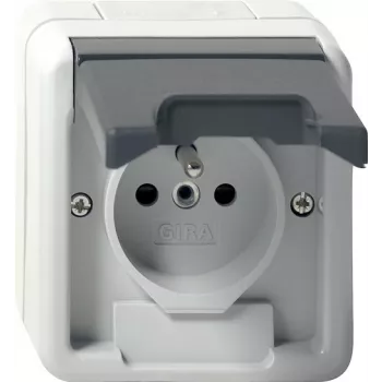 GIRA 448530 Πρίζα Schuko με καπάκι, λευκό γυαλιστερό
