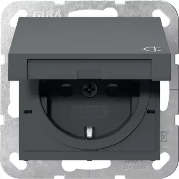 Gira System 55 Πρίζα SCHUKO με αναδιπλούμενο καπάκι, λευκό γυαλιστερό 475428