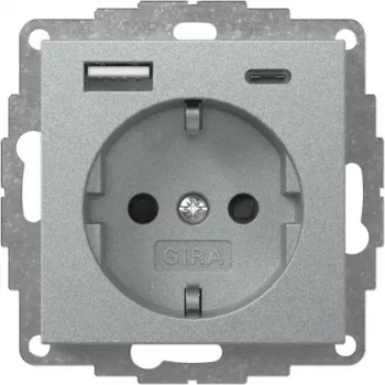 Gira System 55 Πρίζα SCHUKO με φορτιστή USB A/C, αλουμίνιο 245926