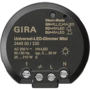 GIRA 244000 Καθολική μονάδα dimmer LED, χωνευτή, ηλεκτρονική, 230 V AC, 3-100 W LED / 20-200 W αλογόνου, οδήγηση φάσης, softstart, λειτουργία μνήμης