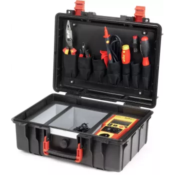 Wiha PAT one σετ ελέγχου συσκευών πρότυπο VDE 0701-0702 (47220) φορητός ελεγκτής συσκευών με έγχρωμη οθόνη LCD, Bluetooth, USB-C, μπαταρία Li-Ion, καλώδια μέτρησης, κροκοδειλάκια, τσάντα μεταφοράς