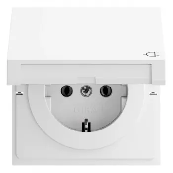 Gira 445470 Πρίζα SCHUKO με καπάκι και επίπεδο διακόπτη, Λευκό Γυαλιστερό