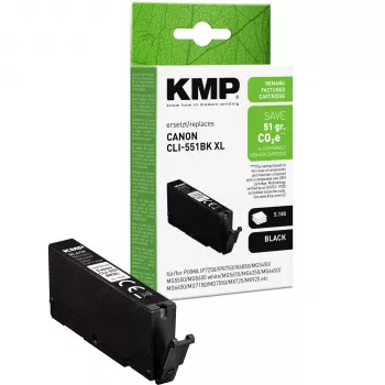 KMP Μαύρο συμβατό δοχείο μελανιού για Canon CLI-551 XL BK (Μεγάλη διάρκεια, 11 ml, περίπου 500 σελίδες) 1518,4011
