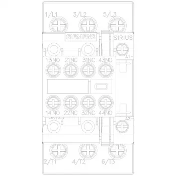 Siemens SIRIUS 3RT2 Ρελέ ισχύος 11kW/400V 2NO+2NC Πηνίο 24V DC, Βιδωτοί ακροδέκτες, IP20 3RT20261BB443MA0