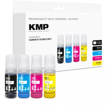 KMP Σετ μελανιού αναπλήρωσης για Canon GI-55BK/C/M/Y, 4x70 ml Συσκευασία (Μαύρο, Κυανό, Ματζέντα, Κίτρινο) 1587,0005