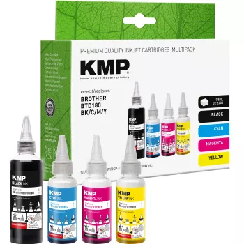 KMP PRINTTECHNIK Σετ Μελανιού Αναπλήρωσης για Brother BTD180BK/C/M/Y – Μαύρο 110ml, Κυανό/Ματζέντα/Κίτρινο 50ml έκαστο (συμβατό) 1555,0005