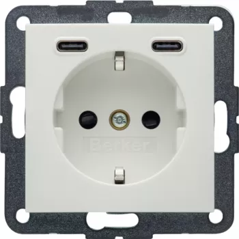Hager Berker 48151909 Πρίζα Schuko με USB-C 20W PD, S.1, λευκό polar γυαλιστερό