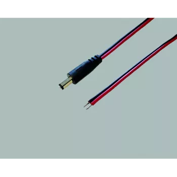 BKL Electronic 075144 Καλώδιο σύνδεσης χαμηλής τάσης, βύσμα DC 5,5 x 2,1 mm σε ανοιχτά άκρα, 0,5 m, Μαύρο