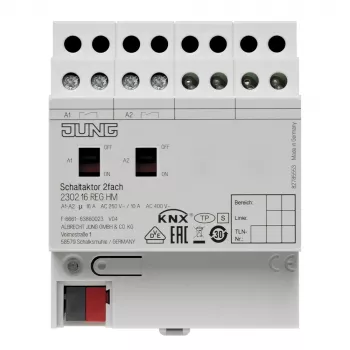 Jung KNX Ενεργοποιητής Διακόπτη, 2-καναλιών, 16 A, 230 V AC, Ράγα DIN, 2 TE 2302.16REGHM