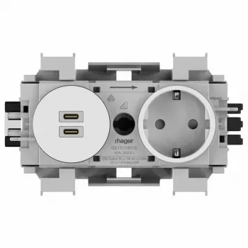 Hager Winsta Πρίζα Schuko με Dual USB-C PD 20W φορτιστή, πολικό λευκό GS17019016