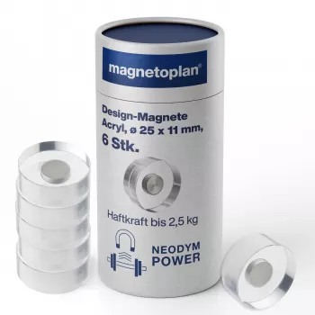 MAGNETOPLAN HOLTZ magnetoplan Design Magnetes, 25 mm, συσκευασία 6 τεμ. μαγνήτες νεοδυμίου με διαφανή λαβή ακρυλικού, γυαλισμένοι (1680025)