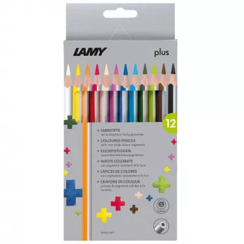 LAMY plus Τριγωνικά χρωματιστά μολύβια, συσκευασία 12 τεμ. σε κουτί χαρτονιού, εργονομικό τριγωνικό σχήμα, ματ επιφάνεια, ανάμεικτα χρώματα (1222007)