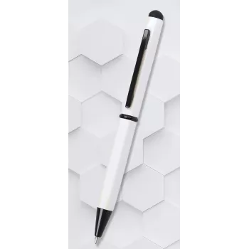 ONLINE SCHREIBGERÄTE Hexagon Stylus Στυλό διαρκείας, λευκή θήκη, μπλε μελάνι, χωρητικός Stylus, περιστροφικός μηχανισμός, αλουμίνιο, 1 τεμ. (21031/3D)