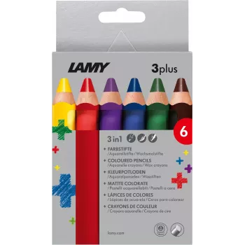 LAMY 3plus Ξυλομπογιές, σετ 6 τεμ., Εργονομικές τριγωνικές, Έξτρα χοντρές ανθεκτικές μύτες, Διάφορα χρώματα 1222002