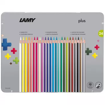 LAMY Dreikant plus Ξυλομπογιές, 24 διαφορετικά χρώματα, εργονομικό τριγωνικό σχήμα, ματ επιφάνεια, μεταλλικό κουτί 1222010
