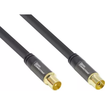 GoodConnections SmartFLEX Καλώδιο κεραίας, IEC ομοαξονικό βύσμα αρσενικό σε υποδοχή θηλυκή, επιχρυσωμένο, τετραπλά θωρακισμένο, 120dB, Μαύρο, 10m (GC-M2057)