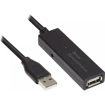 Good Connections Ενεργό Καλώδιο επέκτασης USB 2.0, Type-A βύσμα αρσενικό σε Type-A υποδοχή θηλυκή, Χαλκός, Μαύρο, 15m (GC-M0133)