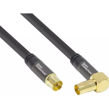 GoodConnections Καλώδιο κεραίας SAT SmartFLEX, γωνιακό βύσμα IEC/ομοαξονικό αρσενικό σε υποδοχή θηλυκή, επιχρυσωμένο, τετραπλή θωράκιση, 120 dB, Μαύρο, 10 m (GC-M2077)