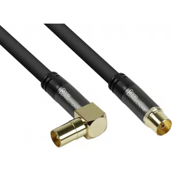 Good Connections Καλώδιο κεραίας SAT SmartFLEX, γωνιακό ομοαξονικό βύσμα IEC αρσενικό σε θηλυκό, επιχρυσωμένο, τετραπλά θωρακισμένο, 120 dB, μαύρο, 3 m (GC-M2074)