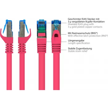 GoodConnections RNS® Cat. 6A S/FTP καλώδιο δικτύου με προστασία γλωττίδας, χωρίς αλογόνα, ματζέντα, 20m (8060-H200M)