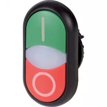 Eaton M22S-DDL-GR-X1/X0 φωτιζόμενος ενεργοποιητής μπουτόν, στιγμιαίο, πράσινος φακός, μαύρος πλαστικός δακτύλιος, τοποθέτηση 22,5 mm, IP66/IP67/IP69K 216701