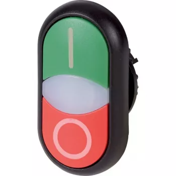 Eaton M22S-DDL-GR-X1/X0 φωτιζόμενος ενεργοποιητής μπουτόν, στιγμιαίο, πράσινος φακός, μαύρος πλαστικός δακτύλιος, τοποθέτηση 22,5 mm, IP66/IP67/IP69K 216701