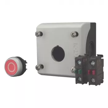 Eaton M22-D-R-X0/KC11/I ενεργοποιητής μπουτόν με μπλοκ επαφής, κόκκινο, τιτάνιο, πλαστικό, IP66/IP67/IP69 216521