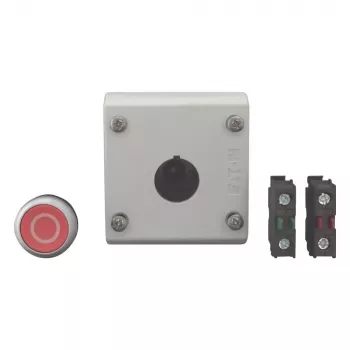 Eaton M22-D-R-X0/KC11/I ενεργοποιητής μπουτόν με μπλοκ επαφής, κόκκινο, τιτάνιο, πλαστικό, IP66/IP67/IP69 216521