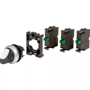 Eaton M22-WRK-3K10-BVP περιστρεφόμενος διακόπτης, 3 θέσεων, με ασφάλιση, μαύρο περιστρεφόμενο κουμπί, πλαστικός δακτύλιος πρόσοψης 110923