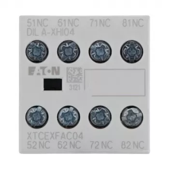 Eaton DILA-XHI04 Μπλοκ βοηθητικής επαφής, 4-πολικό, 2NO+2NC, μπροστινή τοποθέτηση, βιδωτοί ακροδέκτες, Μαύρο/Λευκό 276424