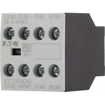Eaton DILA-XHI40 Μπλοκ βοηθητικής επαφής, 4 NO, μπροστινή τοποθέτηση, βιδωτοί ακροδέκτες, μαύρο/λευκό 276428