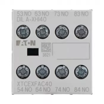 Eaton DILA-XHI40 Μπλοκ βοηθητικής επαφής, 4 NO, μπροστινή τοποθέτηση, βιδωτοί ακροδέκτες, μαύρο/λευκό 276428