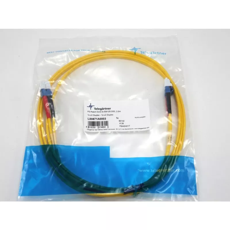 TELEGÄRTNER LC σε LC Single-Mode OS2 Duplex καλώδιο patch οπτικών ινών, 2 m, κίτρινο L00871A0003