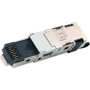 Telegärtner J80026A0047 Cat.6A θωρακισμένο βύσμα RJ45 αρσενικό τοποθέτησης πεδίου, χωρίς εργαλεία, T568B, χυτό ψευδάργυρος, Μαύρο