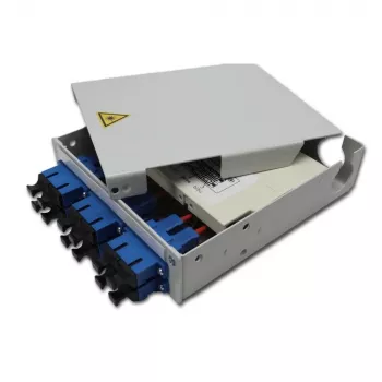 Telegärtner STX διανομέας οπτικών ινών ράγας DIN, 6x SC Duplex Singlemode, κασέτα συγκόλλησης 12 ινών, pigtails, έτοιμο για συγκόλληση H82050E0002