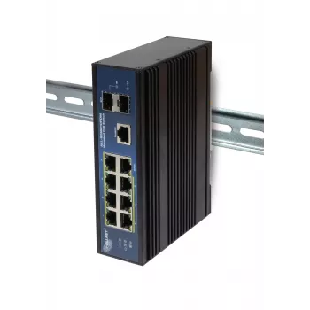 ALLNET ALL-SGI8010PDM Industrial Managed Layer2+ 10-Port Gigabit PoE switch, 7x PoE+ 2x SFP 1x PD, αθόρυβο IP40