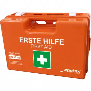 PETEX 43924035 βαλίτσα πρώτων βοηθειών DIN 13169, πορτοκαλί, 350 x 140 x 240 mm