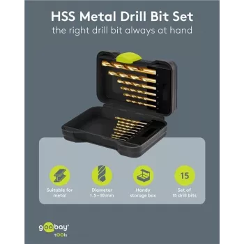 Goobay 77850 Σετ τρυπανιών μετάλλου HSS, 15 τεμ., 1,5-10 mm, DIN 338, σε κουτί αποθήκευσης