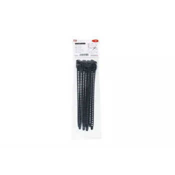 HellermannTyton SOFTFIX® επαναχρησιμοποιούμενο δεματικό καλωδίων 260 mm x 11 mm, Μαύρο, συσκευασία 8 τεμ. 115-11270