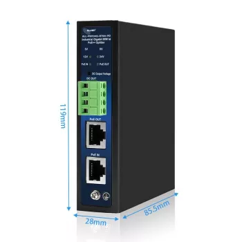 ALLNET Industrial PoE Splitter/Extractor IEEE 802.3bt Type 4, 90W, επιλέξιμη έξοδος 5V/9V/12V/24V, Gigabit Ethernet, τοποθέτηση σε ράγα DIN/τοίχο (ALL-PSI104G-BT90-PD)