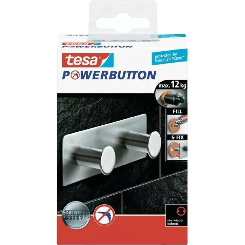 Tesa Powerbutton Classic Διπλό Άγκιστρο 12kg Χρώμιο 59333-00000-01