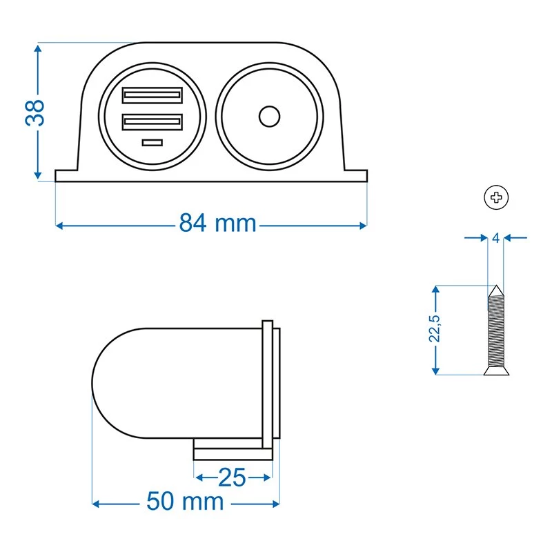 IWH 12/24V υποδοχή αυτοκινήτου με 2 θύρες USB, 4,2A συνολική έξοδος (019010)