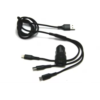 IWH Dual USB φορτιστής αυτοκινήτου 3-in-1 12/24V 3,4A μαύρο (19061)
