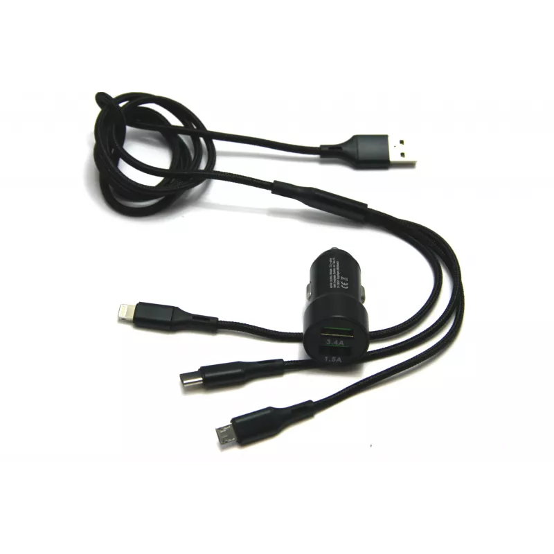 IWH Dual USB φορτιστής αυτοκινήτου 3-in-1 12/24V 3,4A μαύρο (19061)