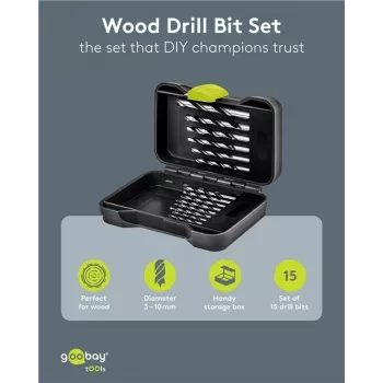 GOOBAY TOOLS 77847 σετ τρυπανιών ξύλου 15 τεμ. σε θήκη μεταφοράς 3-10 mm